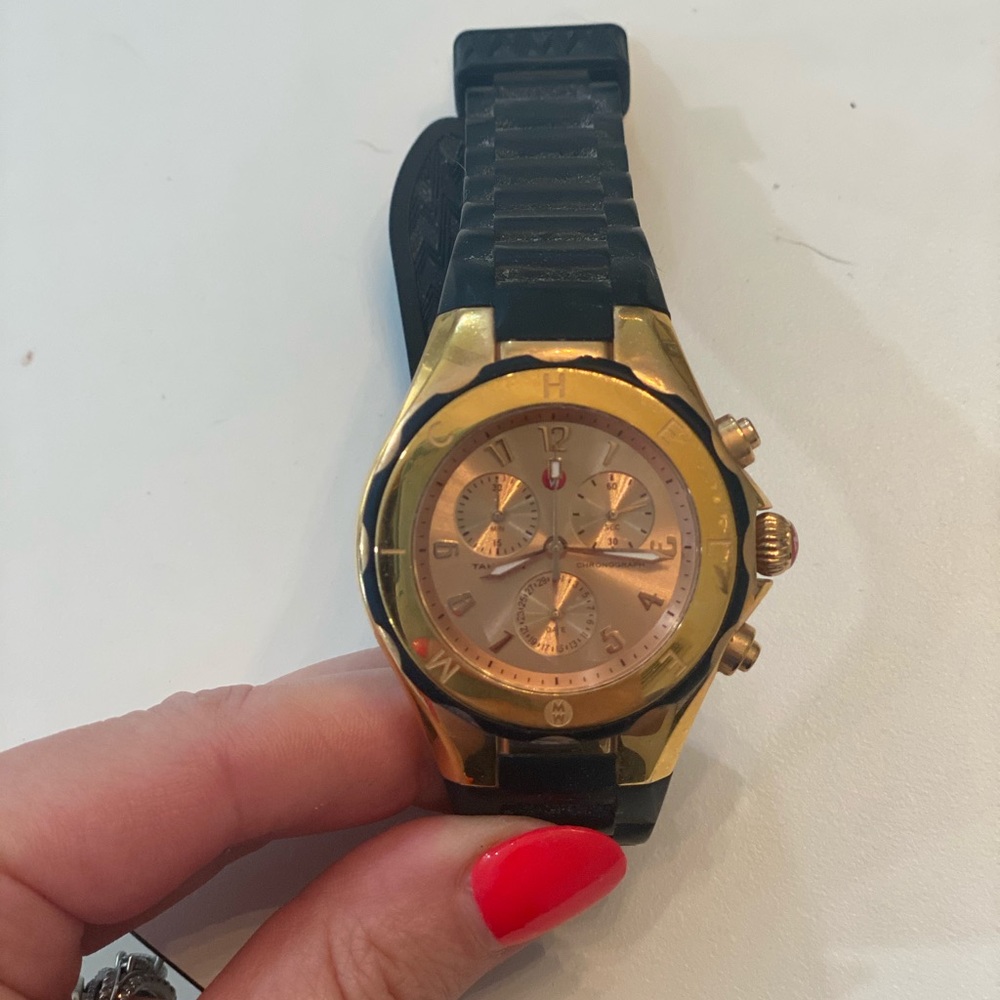Michele Watch Black and Rose Gold Jelly